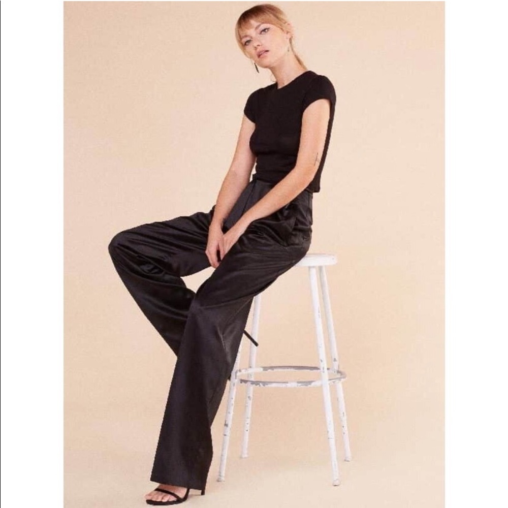 Satin black wide leg pants